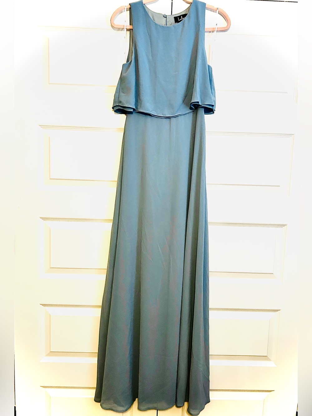 New LULUS Utterly Enchanting Chiffon Maxi Flounce Bodice Gown Periwinkle S - Picture 3 of 8